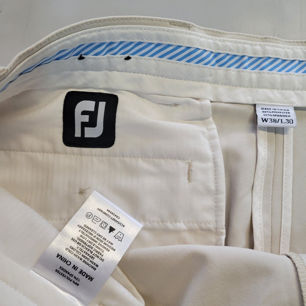 FootJoy Mens Performance Golf Pants Ivory Off White W38 L30 Flat Front Stretch - Picture 5 of 9